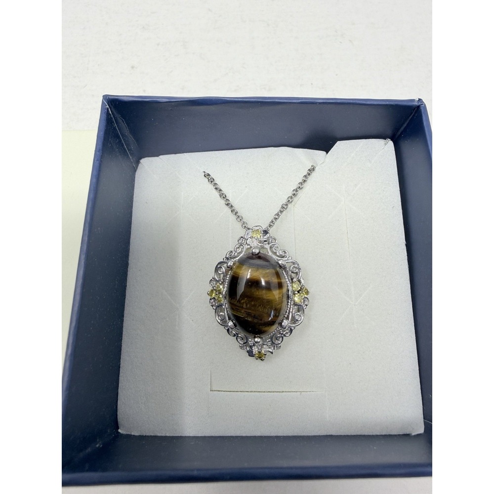 Shop LC South African Tigers Eye/Simulated Yellow Diamond Pendant & Chain 5087